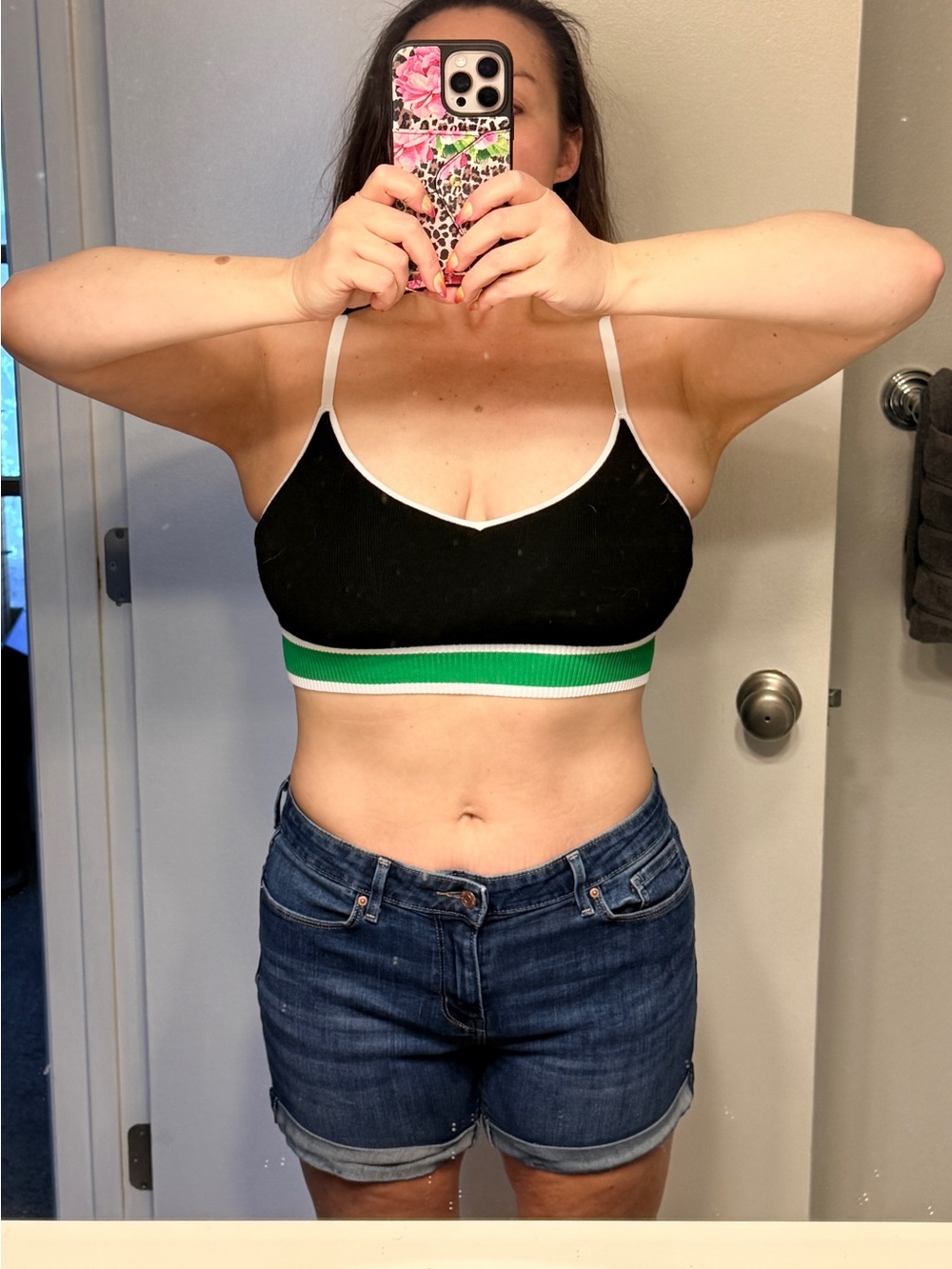Alice + Olivia Bralette Black Top w/ Green & White Trim. Size M. Crop top.